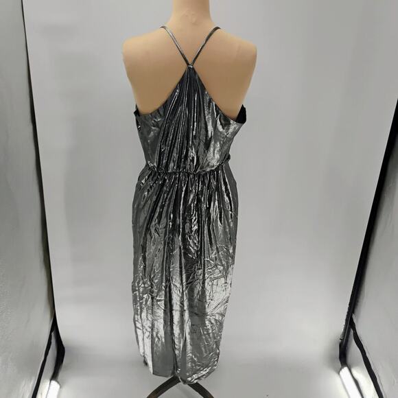 Sheike V-Cut Silver Bodycon Twist Knot Waistline Mini Dress Women's 8 metallic - Picture 9 of 16
